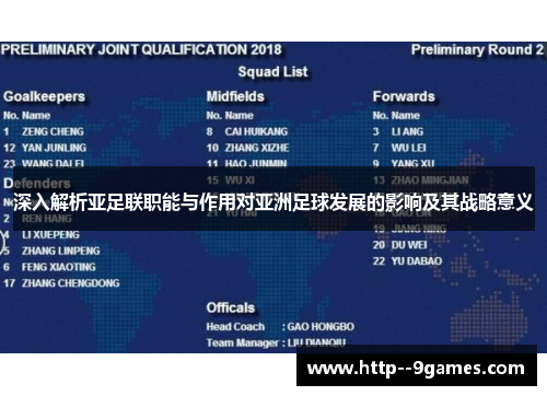 深入解析亚足联职能与作用对亚洲足球发展的影响及其战略意义