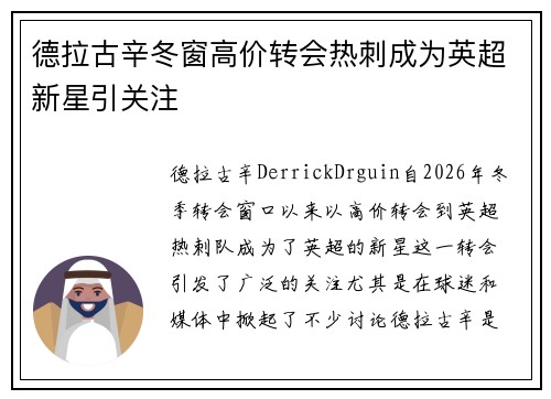 德拉古辛冬窗高价转会热刺成为英超新星引关注 德拉古辛冬窗高价转会热刺成为英超新星引关注